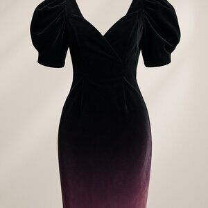Vintage Velvet Puff Sleeve Ombre Mini Dress Gothcore Dark Academia XS-S
